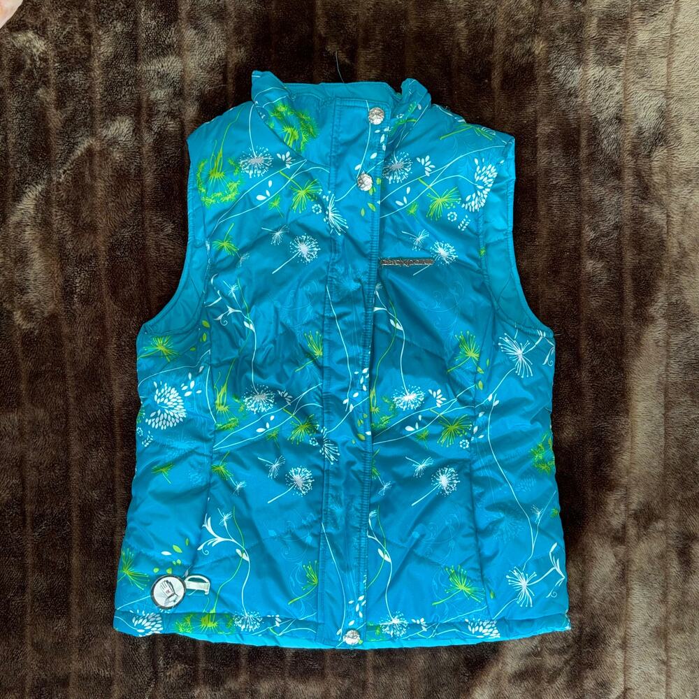 ZeroXposur Girl's L/14 Dandelions on Turquoise Puffy Vest BRAND NEW